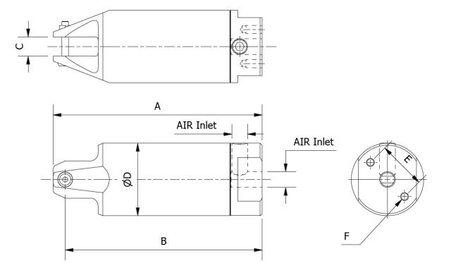 Pneumatisk cylinder til bidetænger
